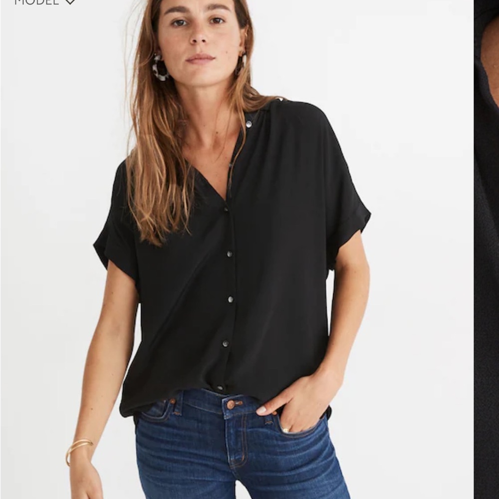 Madewell Black Short-Sleeve Button-Down Blouse